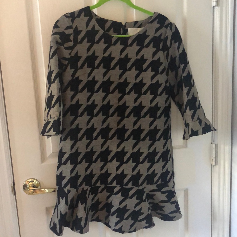 JOA Houndstooth Wool Mini Dress with fluted hem
